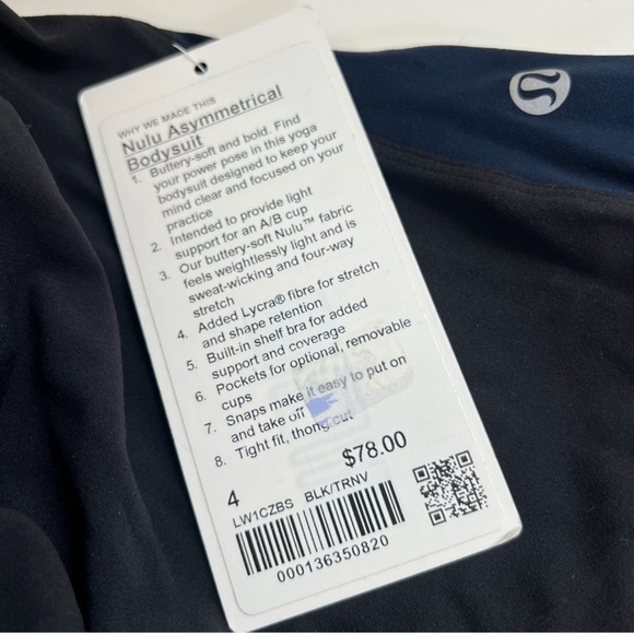 Lululemon Nulu Asymmetrical Bodysuit size 2/4 Black/True Navy BLK/TRNV - Picture 7 of 7